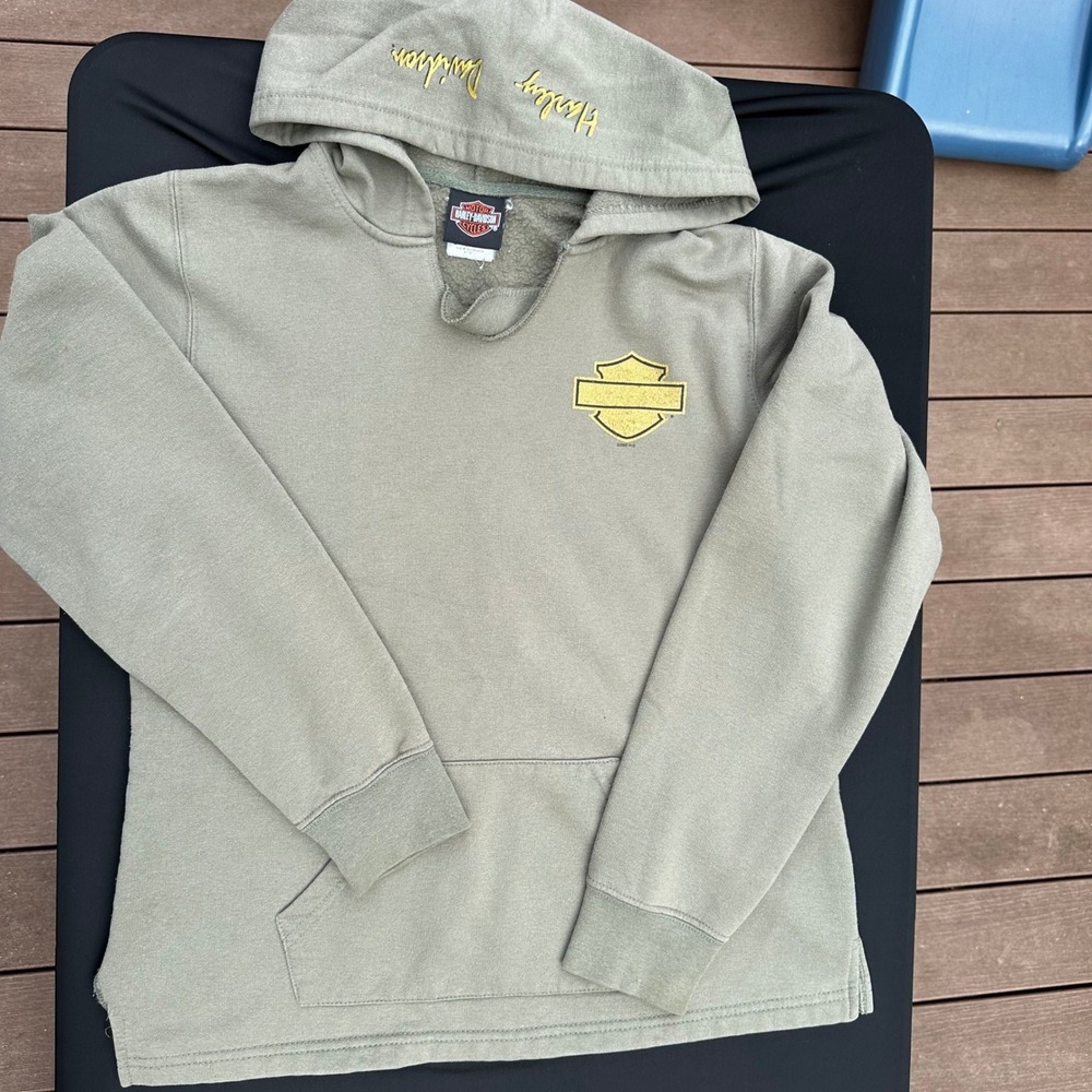 Harley-Davidson Faribault MN Green Hoodie Gold Glitter Logo Vintage 2007 Large
